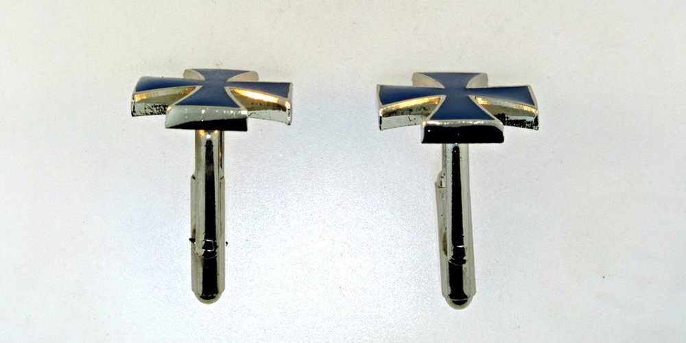 Silver Tone Metal Cross with Blue Enamel Cufflinks - image 6