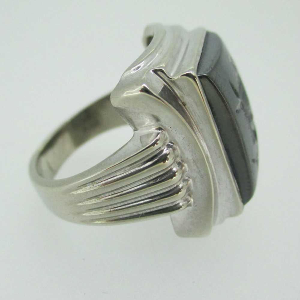 10k White Gold Hematite Intaglio Men's Ring Size … - image 7