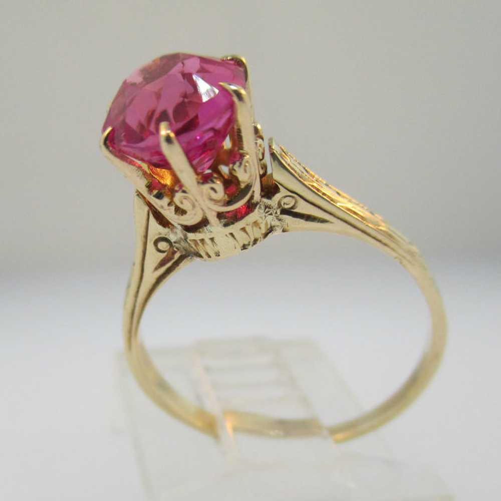 Vintage 10k Yellow Gold Created Ruby with Crown S… - image 1