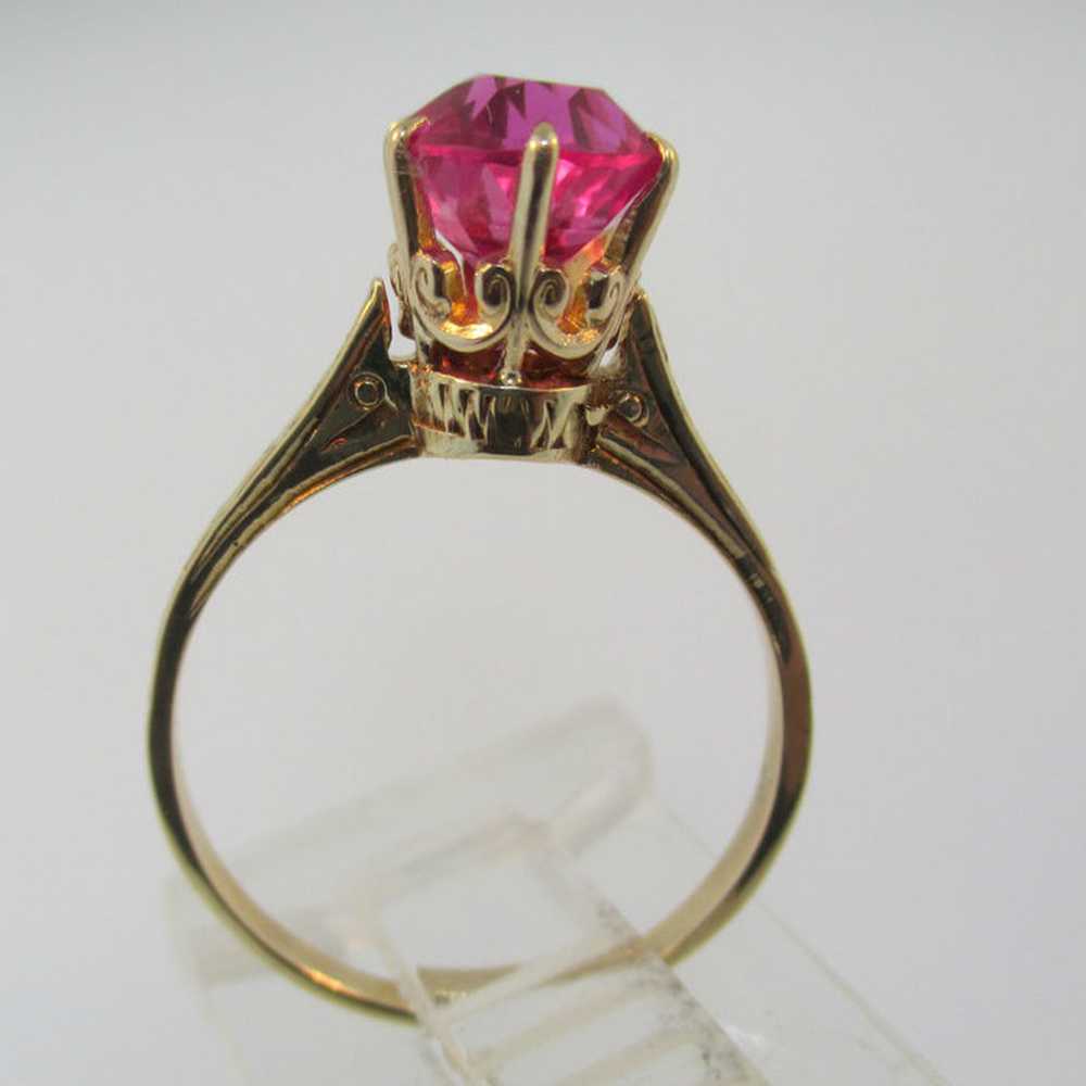 Vintage 10k Yellow Gold Created Ruby with Crown S… - image 2