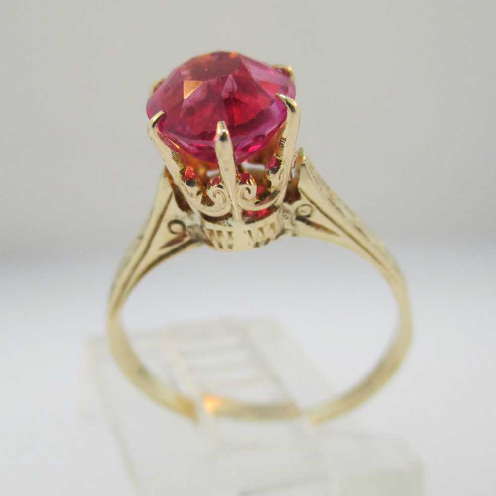 Vintage 10k Yellow Gold Created Ruby with Crown S… - image 3