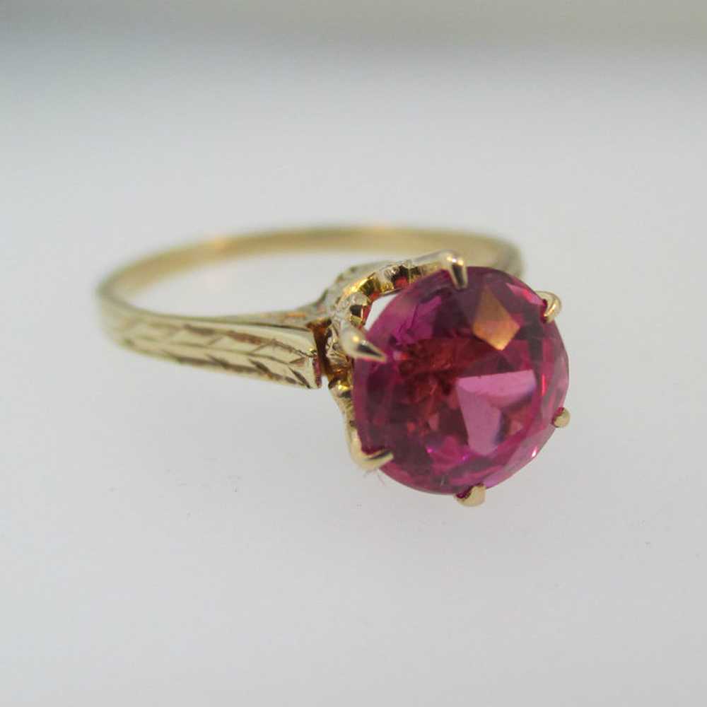 Vintage 10k Yellow Gold Created Ruby with Crown S… - image 4
