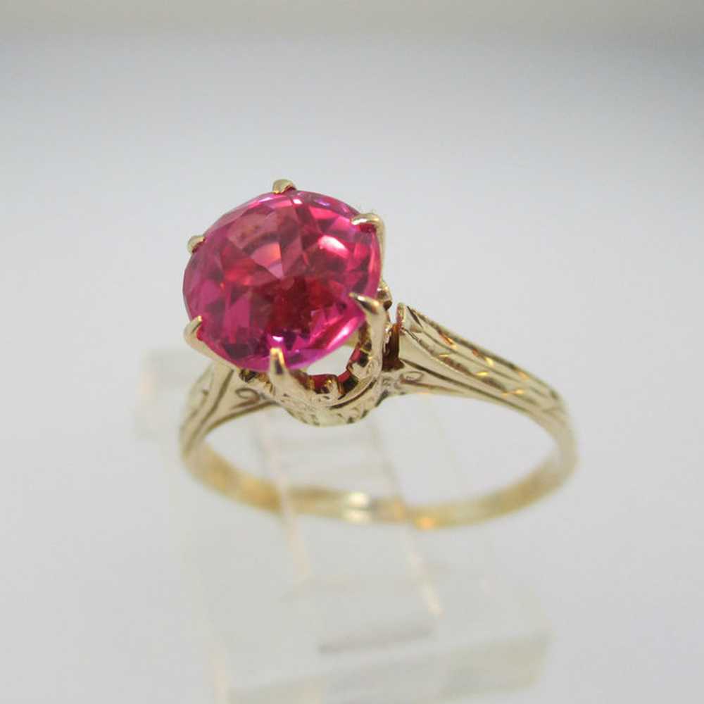 Vintage 10k Yellow Gold Created Ruby with Crown S… - image 5