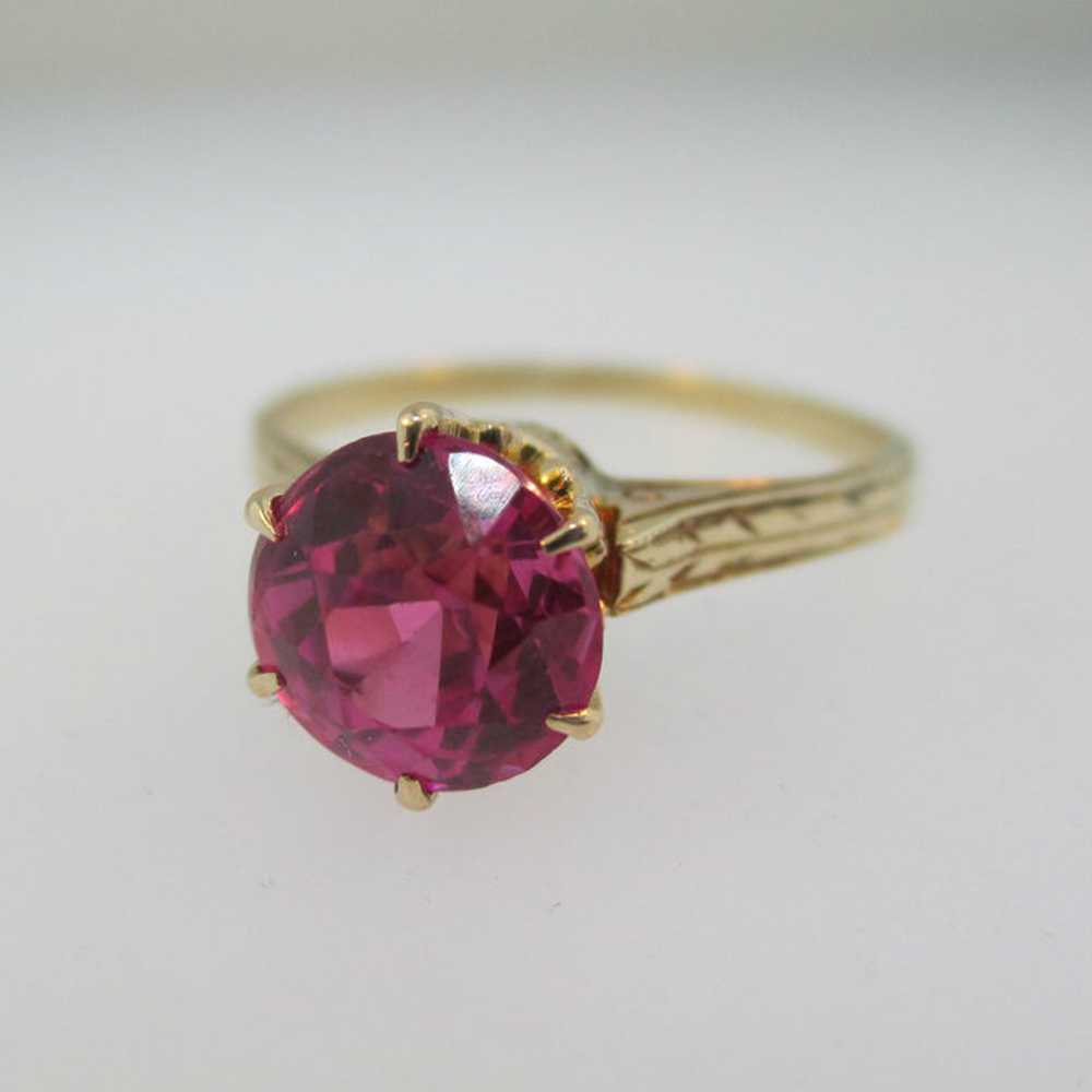 Vintage 10k Yellow Gold Created Ruby with Crown S… - image 7