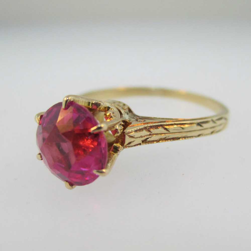 Vintage 10k Yellow Gold Created Ruby with Crown S… - image 8