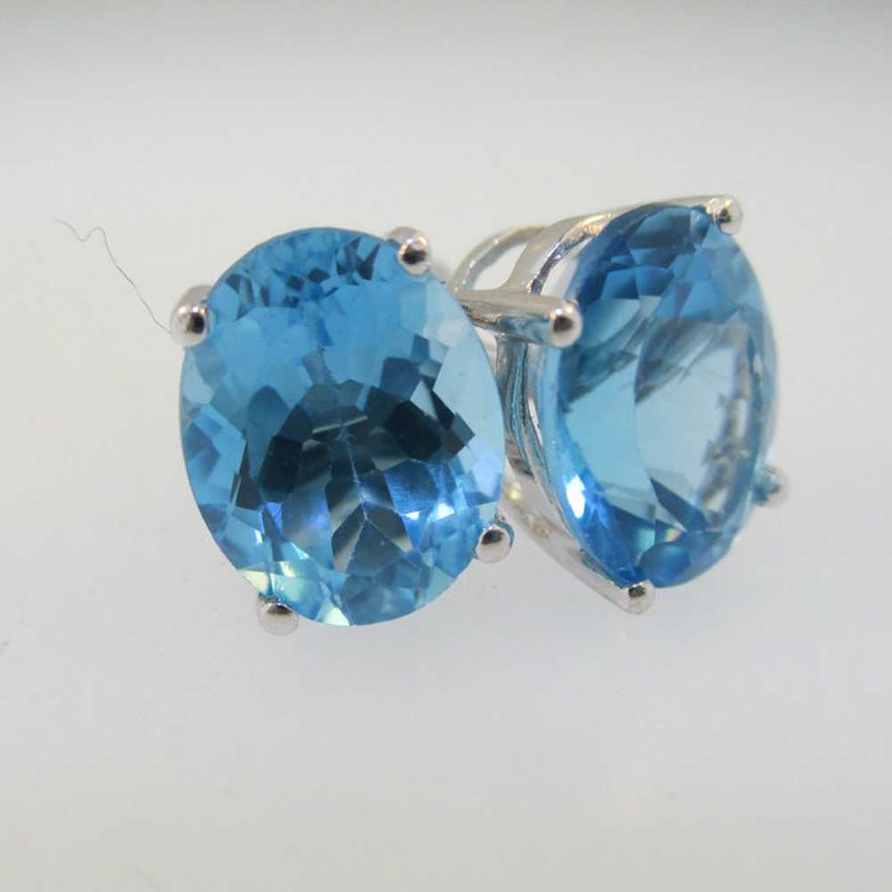 14k White Gold Large Blue Topaz Stud Earrings - image 3