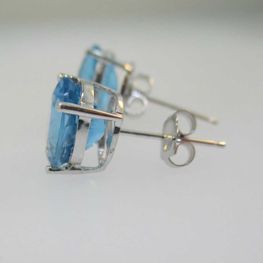 14k White Gold Large Blue Topaz Stud Earrings - image 6