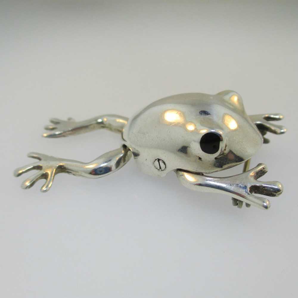 Sterling Silver Movable Frog Pin Brooch - image 1