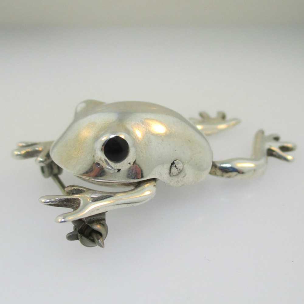 Sterling Silver Movable Frog Pin Brooch - image 2