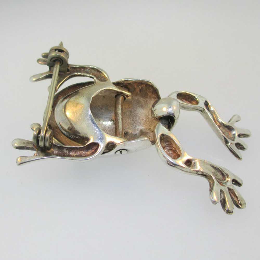 Sterling Silver Movable Frog Pin Brooch - image 3