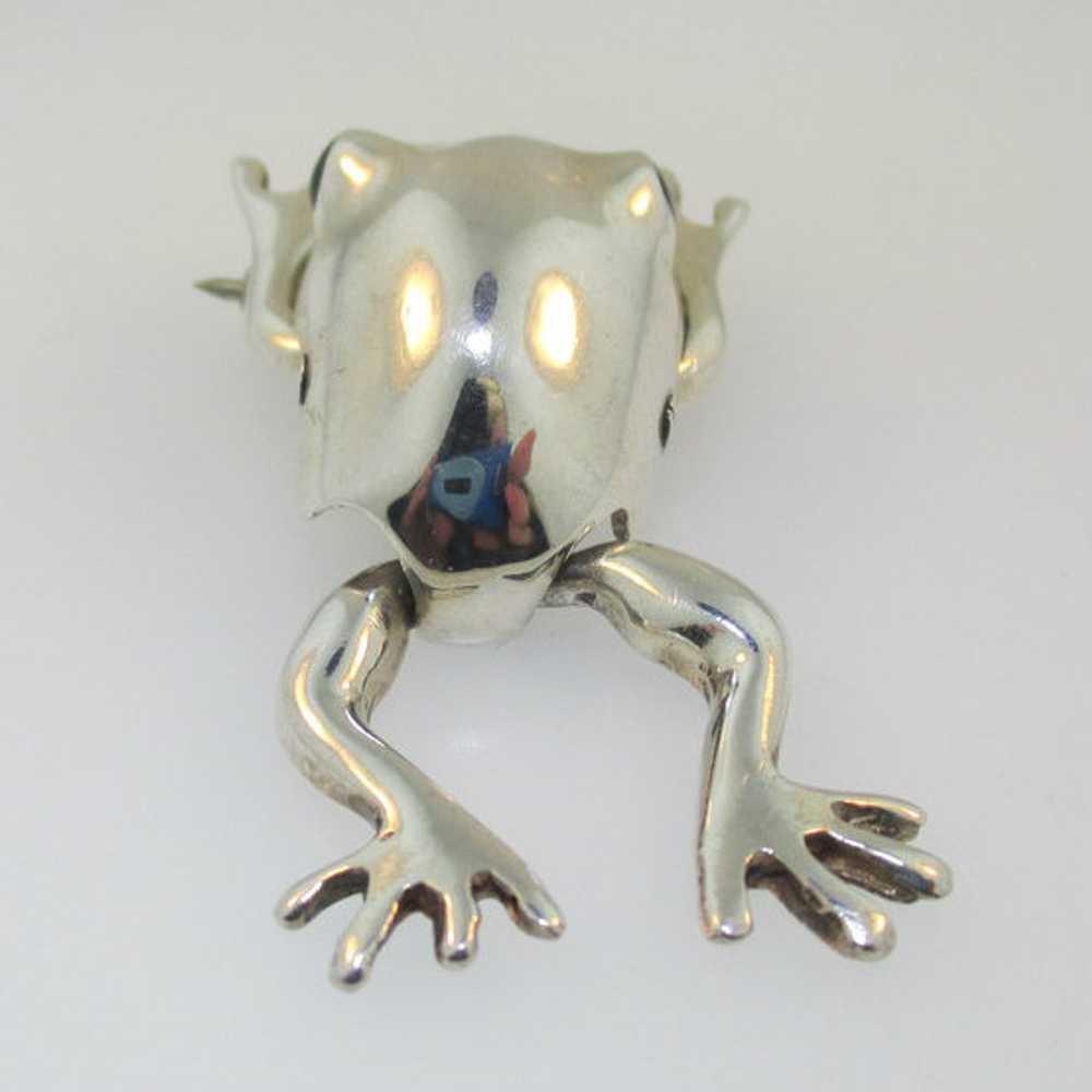 Sterling Silver Movable Frog Pin Brooch - image 4