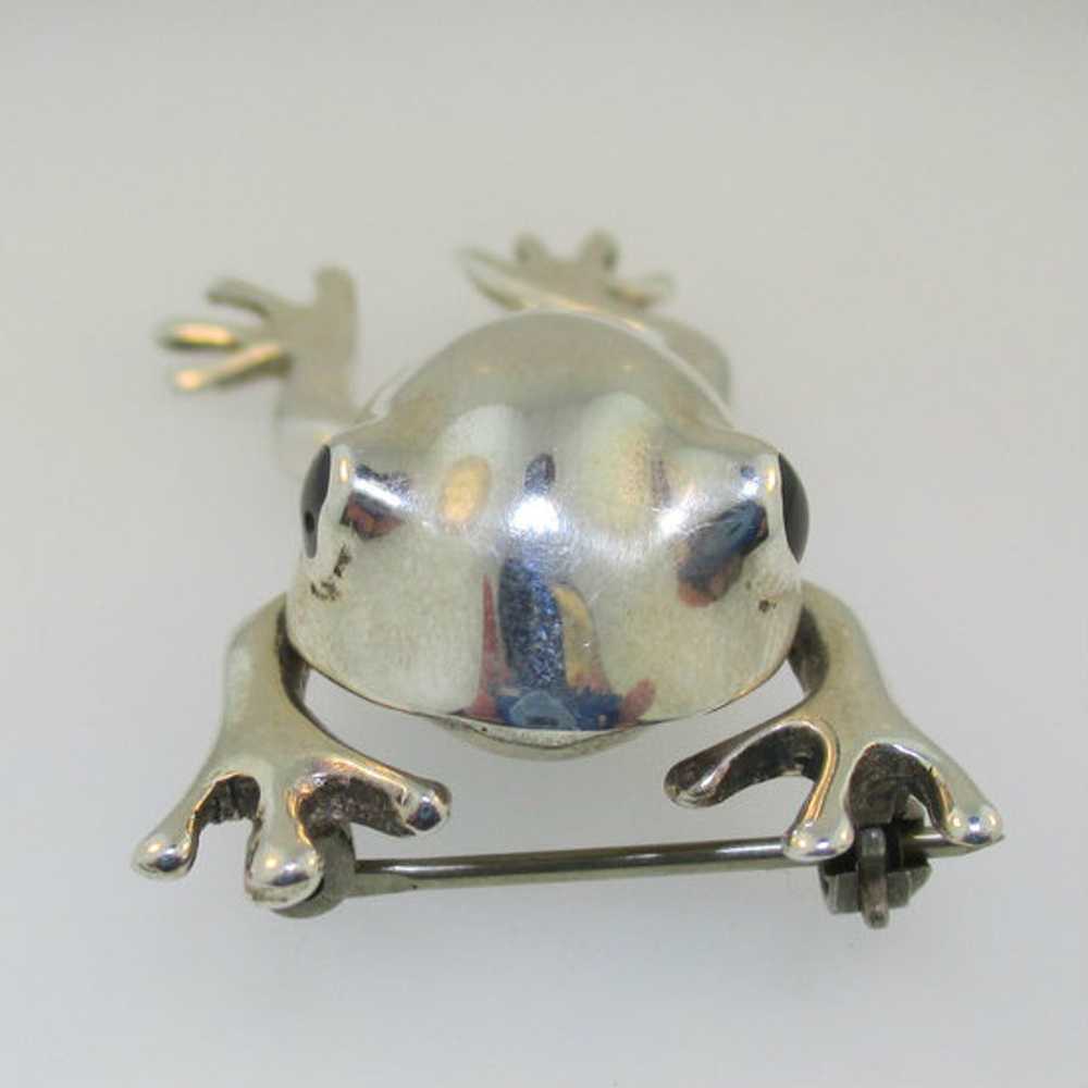 Sterling Silver Movable Frog Pin Brooch - image 5
