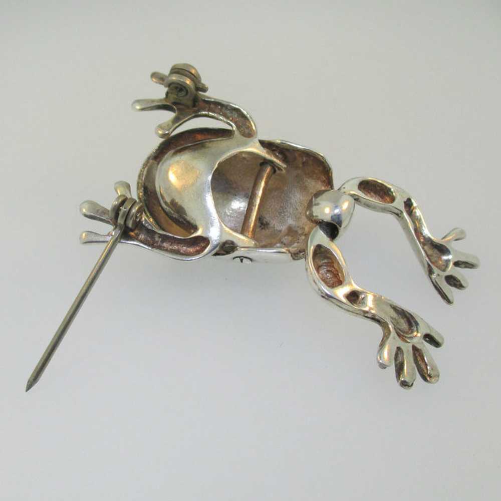 Sterling Silver Movable Frog Pin Brooch - image 6