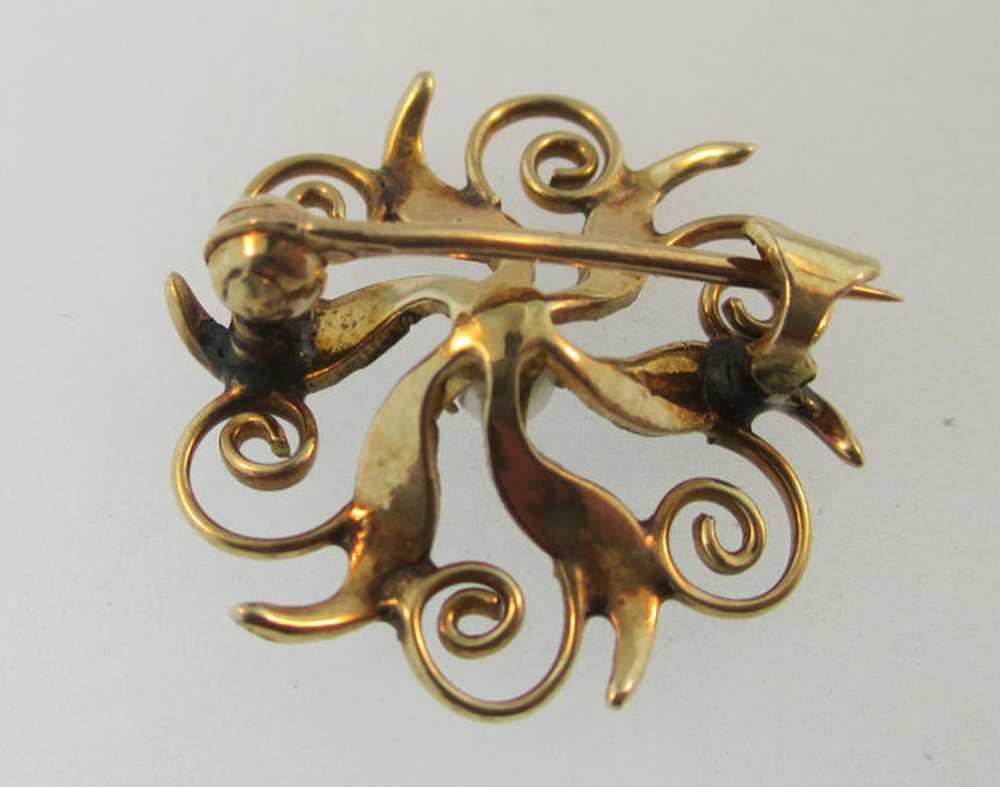 10k Yellow Gold Seed Pearl Brooch - image 2