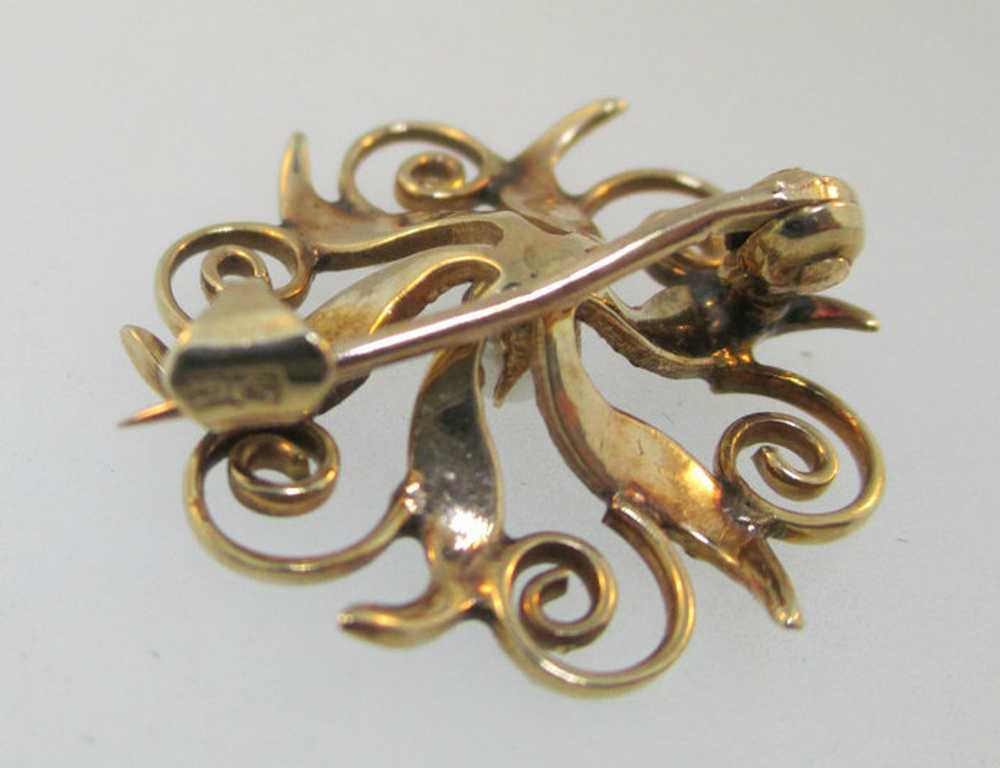 10k Yellow Gold Seed Pearl Brooch - image 4