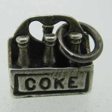 Vintage Sterling Silver and Enamel 6 Pack Coke Ch… - image 1