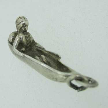 Vintage Sterling Silver Indian in Canoe Pendant C… - image 1