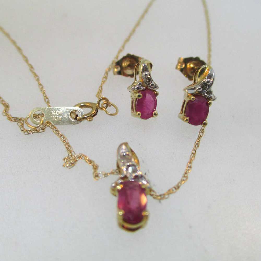 10k Yellow Gold Ruby and Diamond Necklace and Pen… - image 1