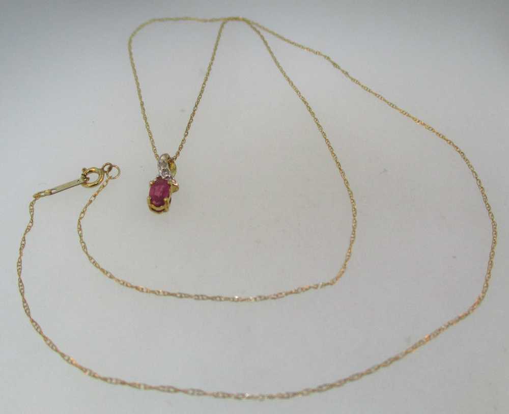 10k Yellow Gold Ruby and Diamond Necklace and Pen… - image 7