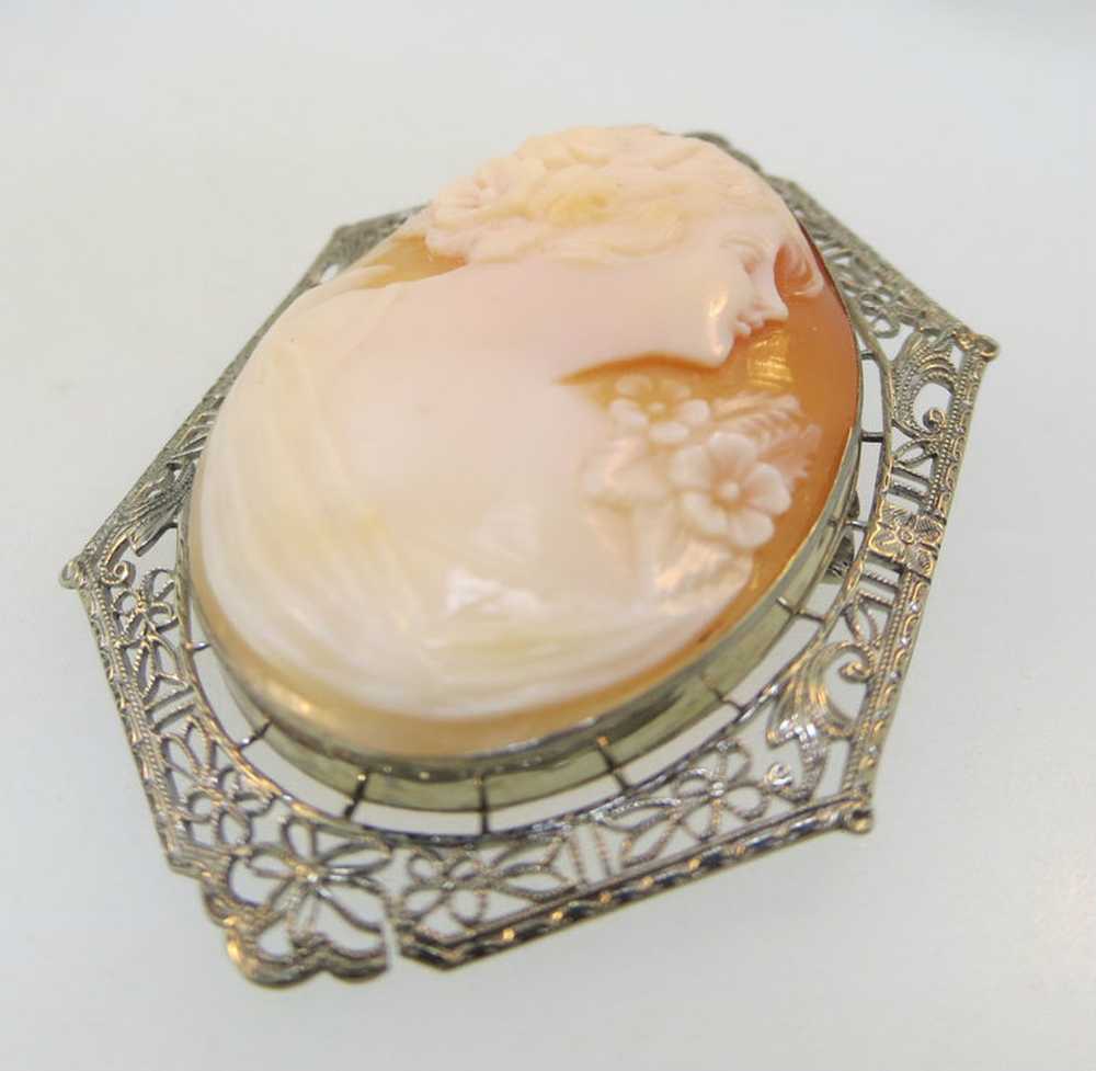 10k White Gold Conch Shell Cameo Brooch or Pendan… - image 2