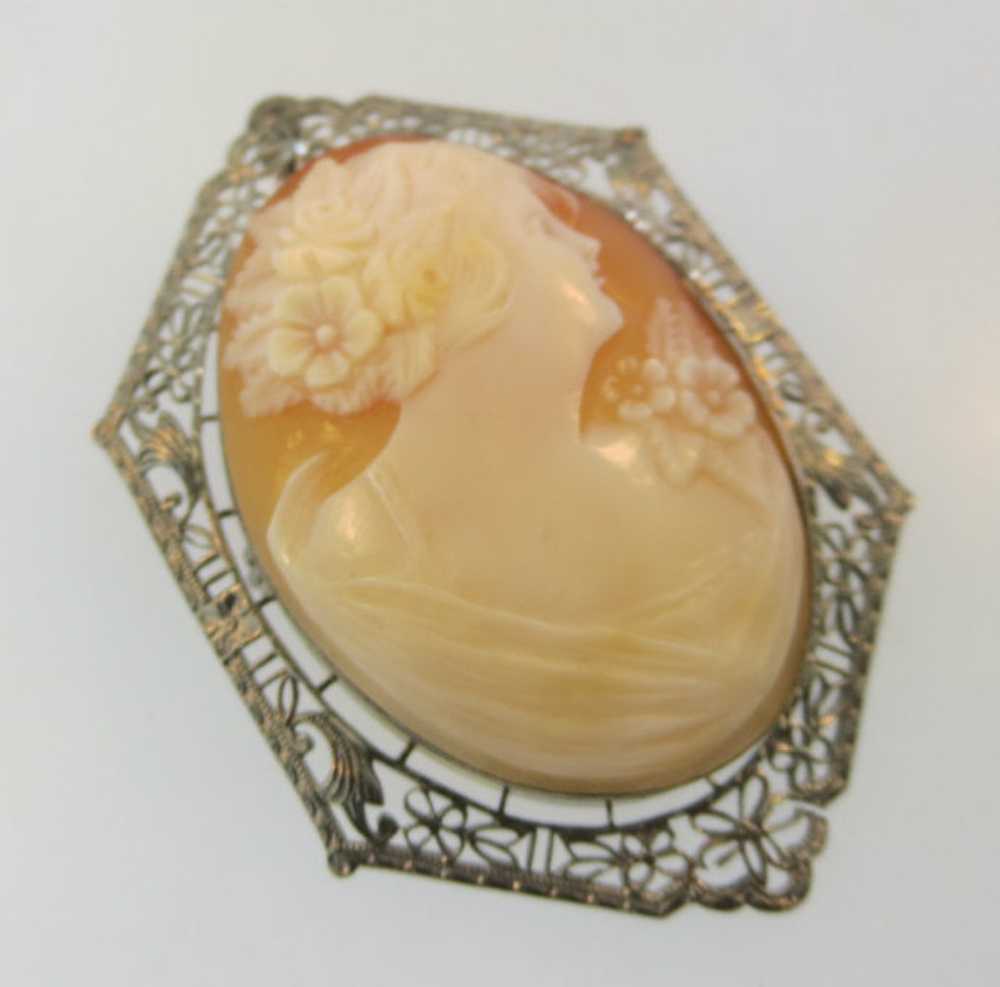 10k White Gold Conch Shell Cameo Brooch or Pendan… - image 3