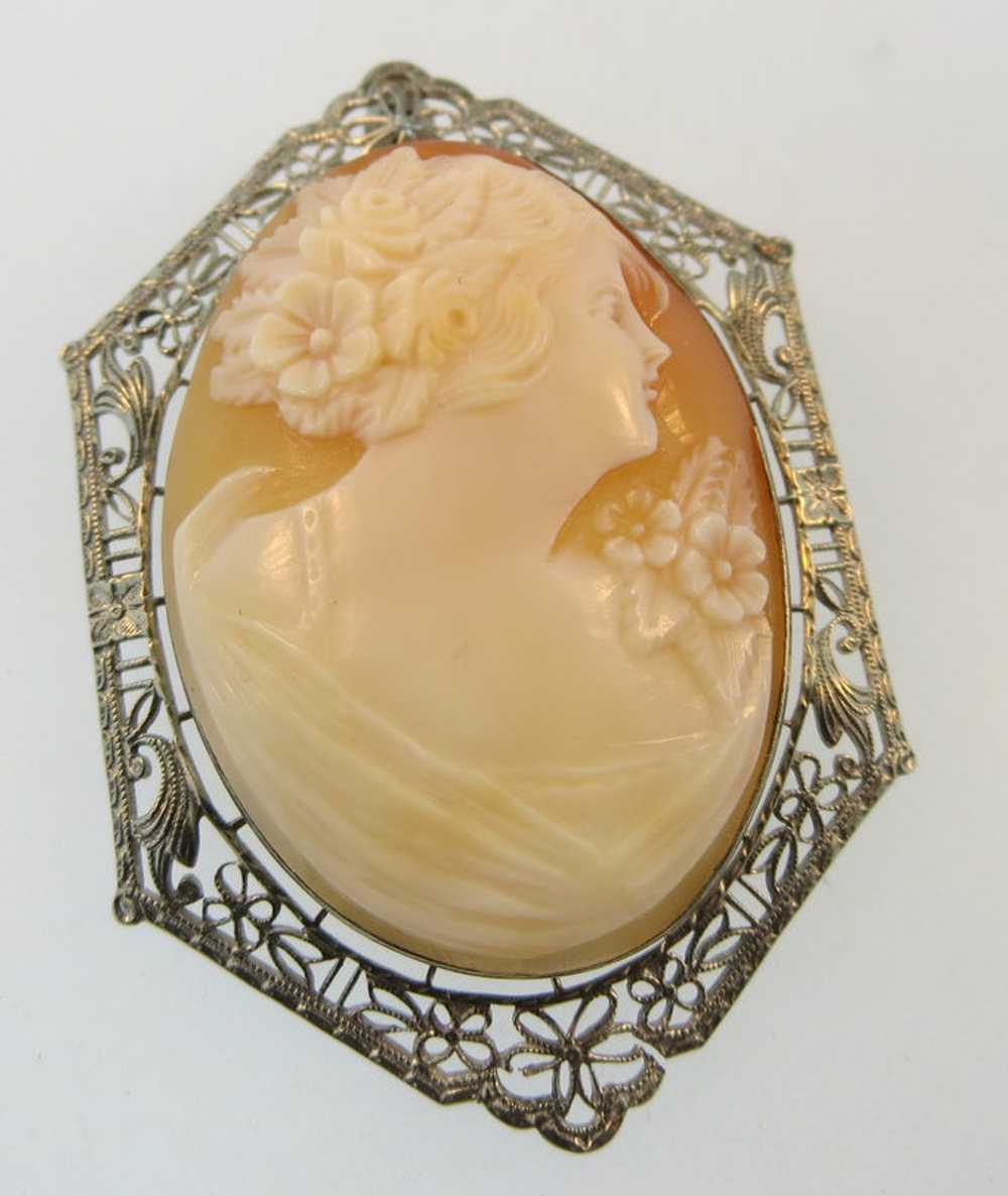 10k White Gold Conch Shell Cameo Brooch or Pendan… - image 6