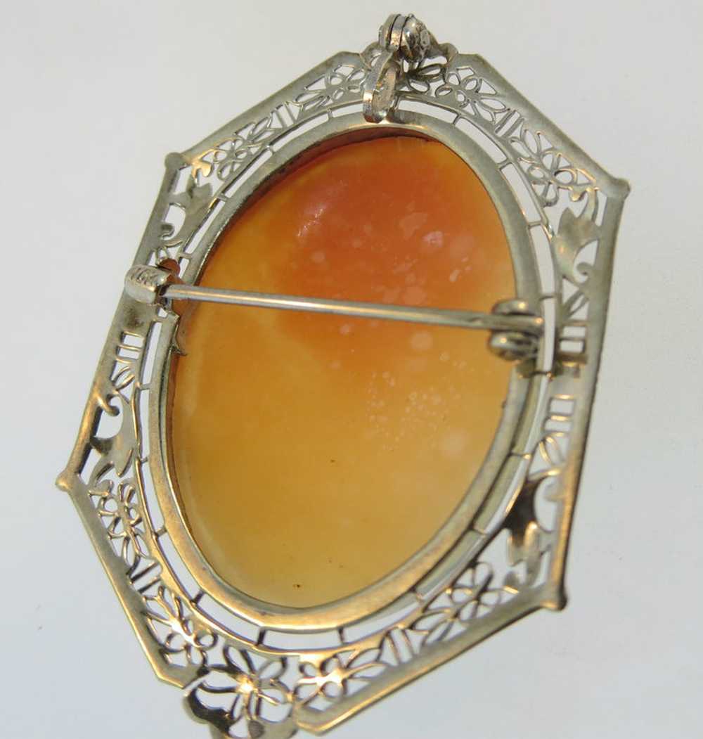 10k White Gold Conch Shell Cameo Brooch or Pendan… - image 7