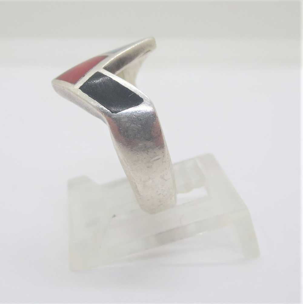 Sterling Silver dP Signed Multi Stone Inlay Zigza… - image 3