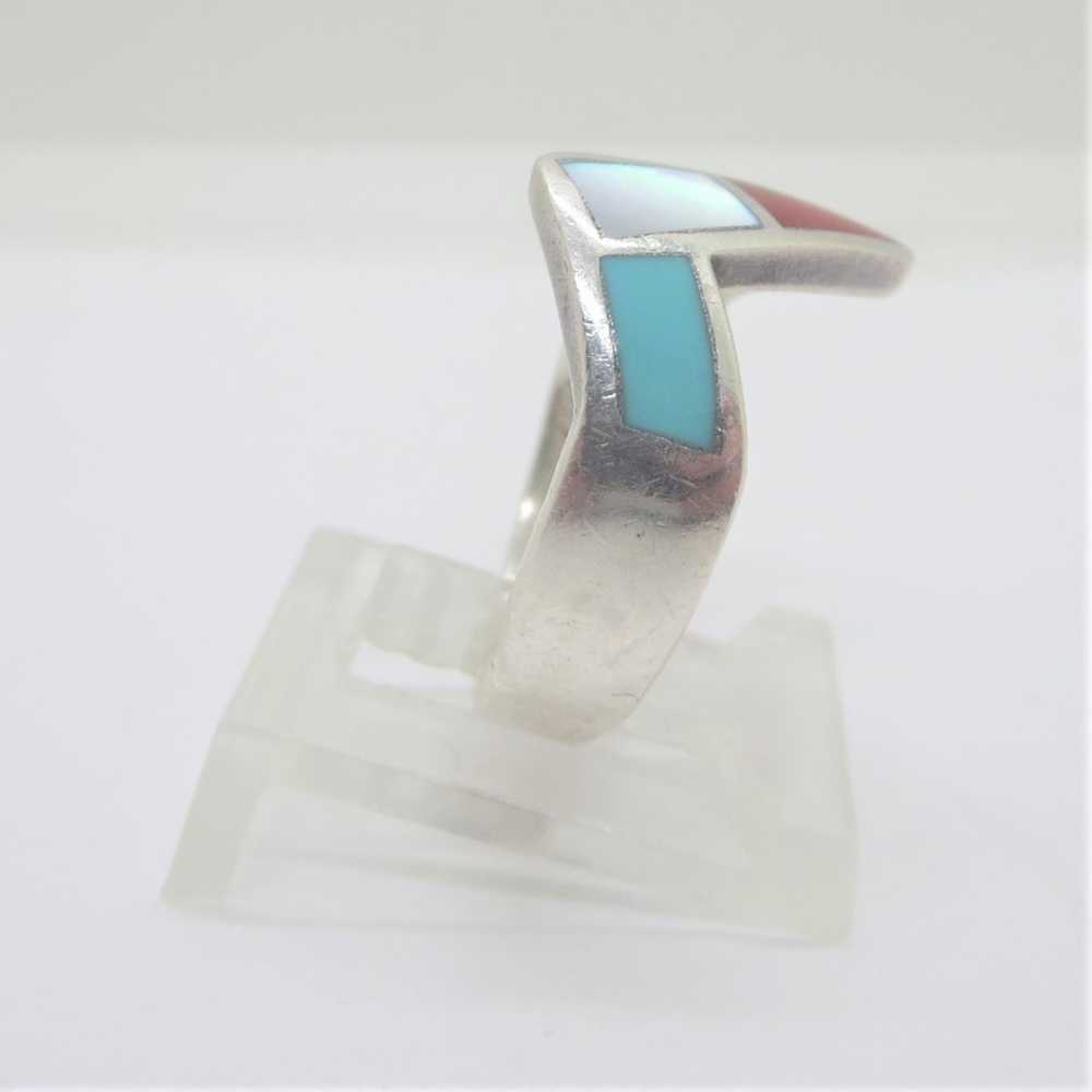 Sterling Silver dP Signed Multi Stone Inlay Zigza… - image 4