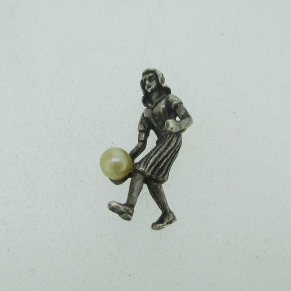 Sterling Silver and Pearl Beau Lady Bowler Pendan… - image 1