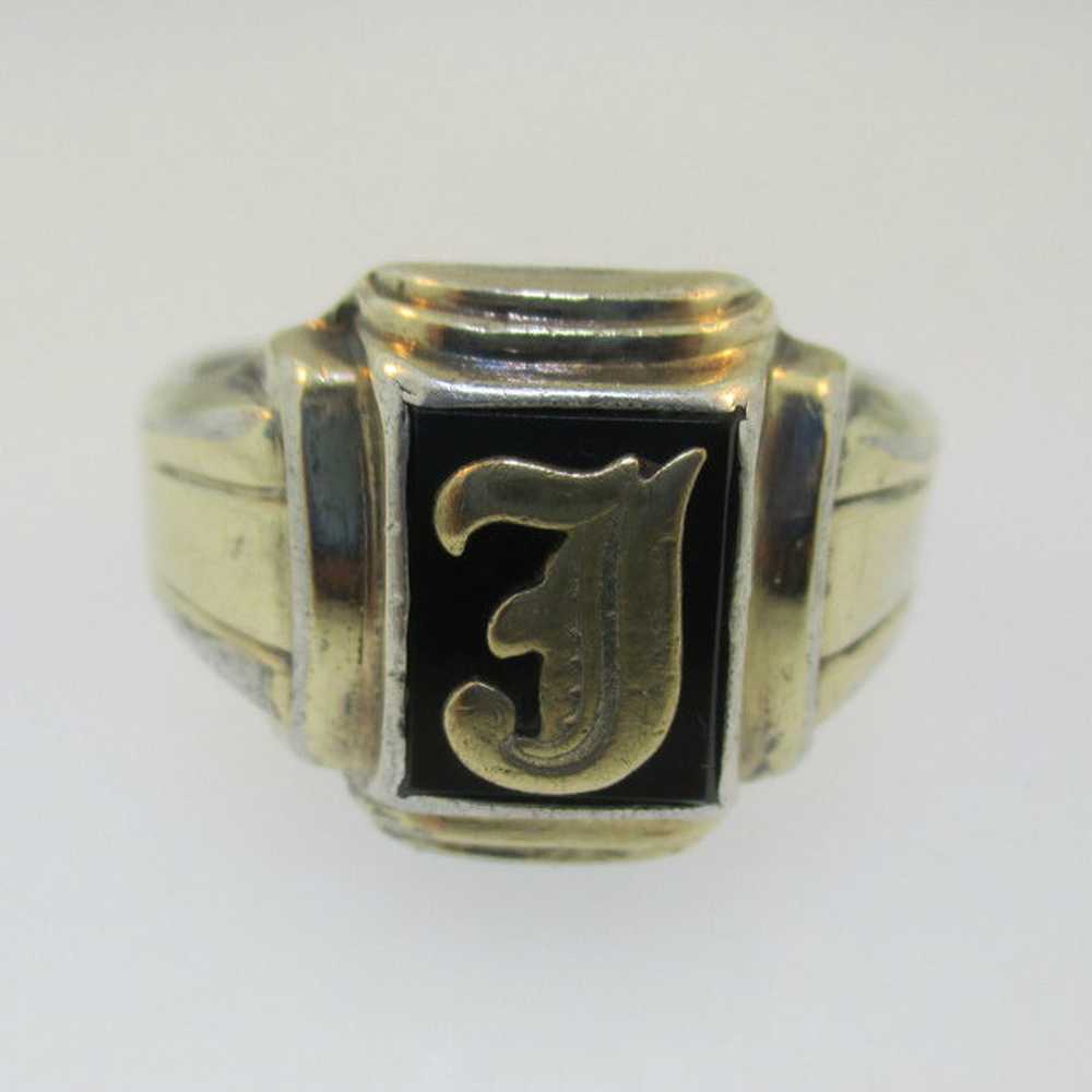 Sterling Silver & 10K J Signet Monogram Black Ony… - image 3