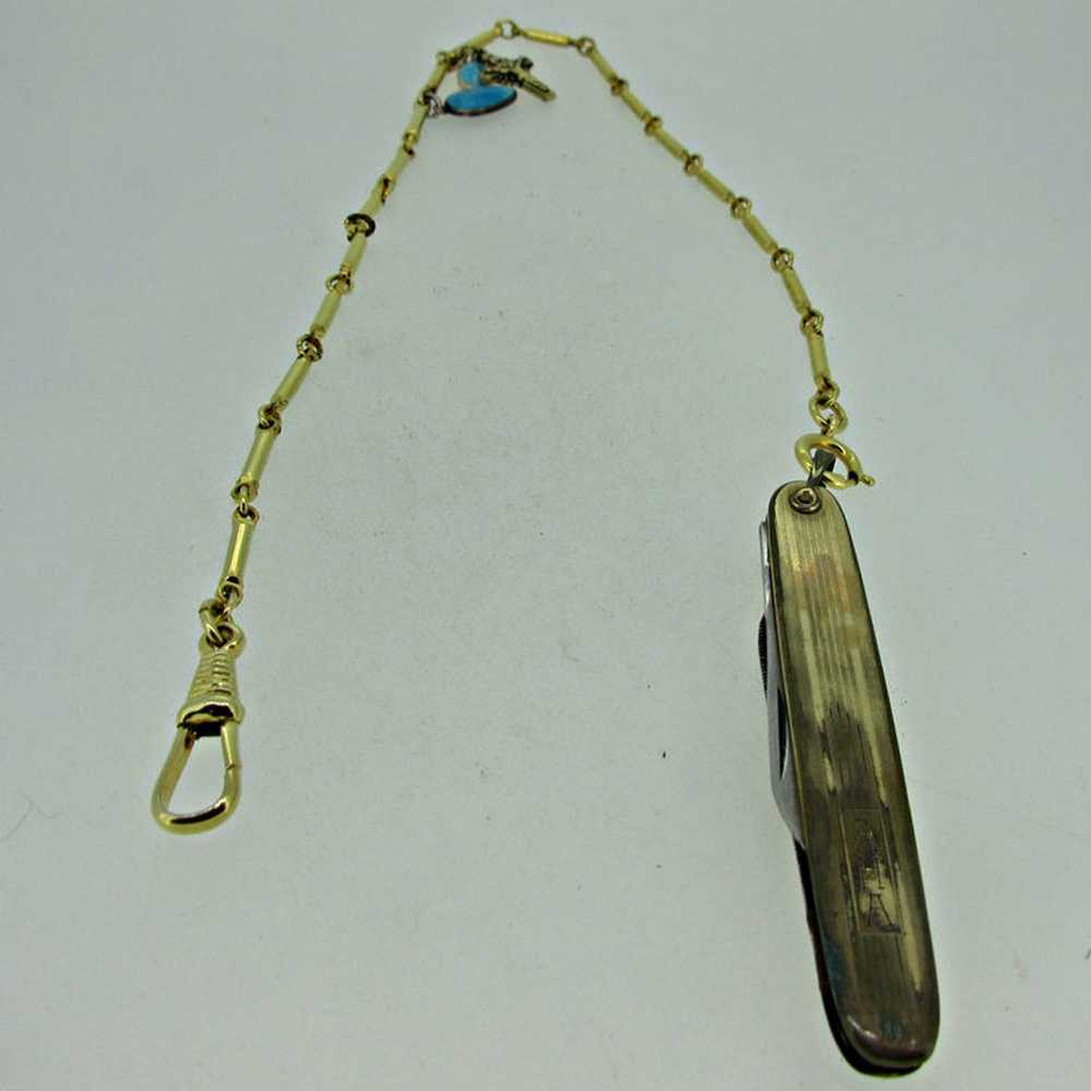 Vintage Gold Tone Watch Chain with Religious Char… - image 1