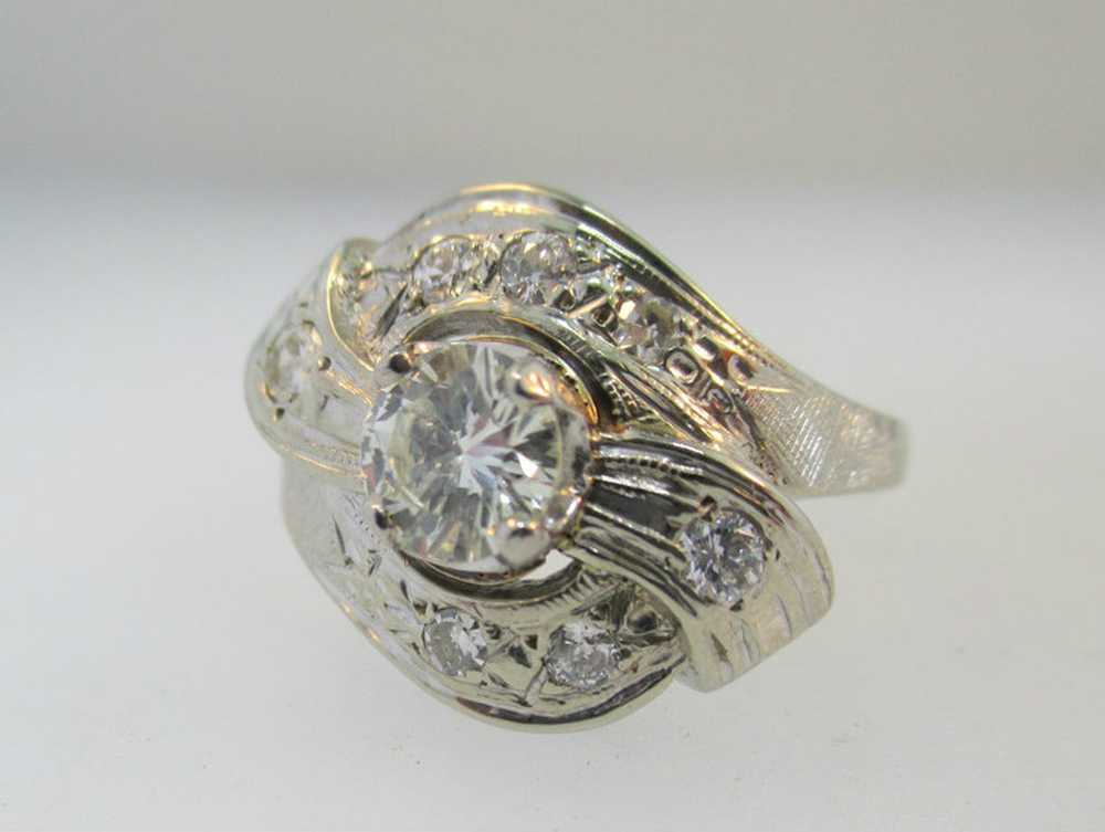 Vintage 1950-1960s 14k White Gold Era Bright Cut … - image 1