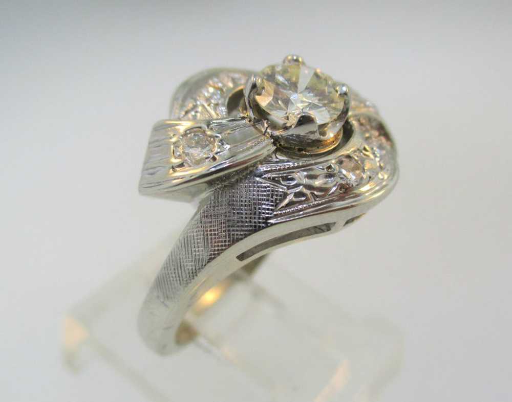 Vintage 1950-1960s 14k White Gold Era Bright Cut … - image 3