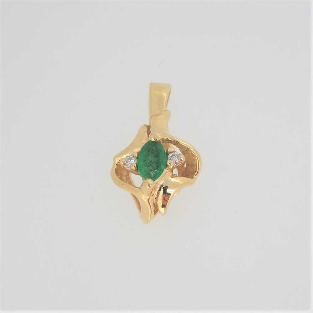 14k Yellow Gold Emerald Pendant with Diamond Acce… - image 1