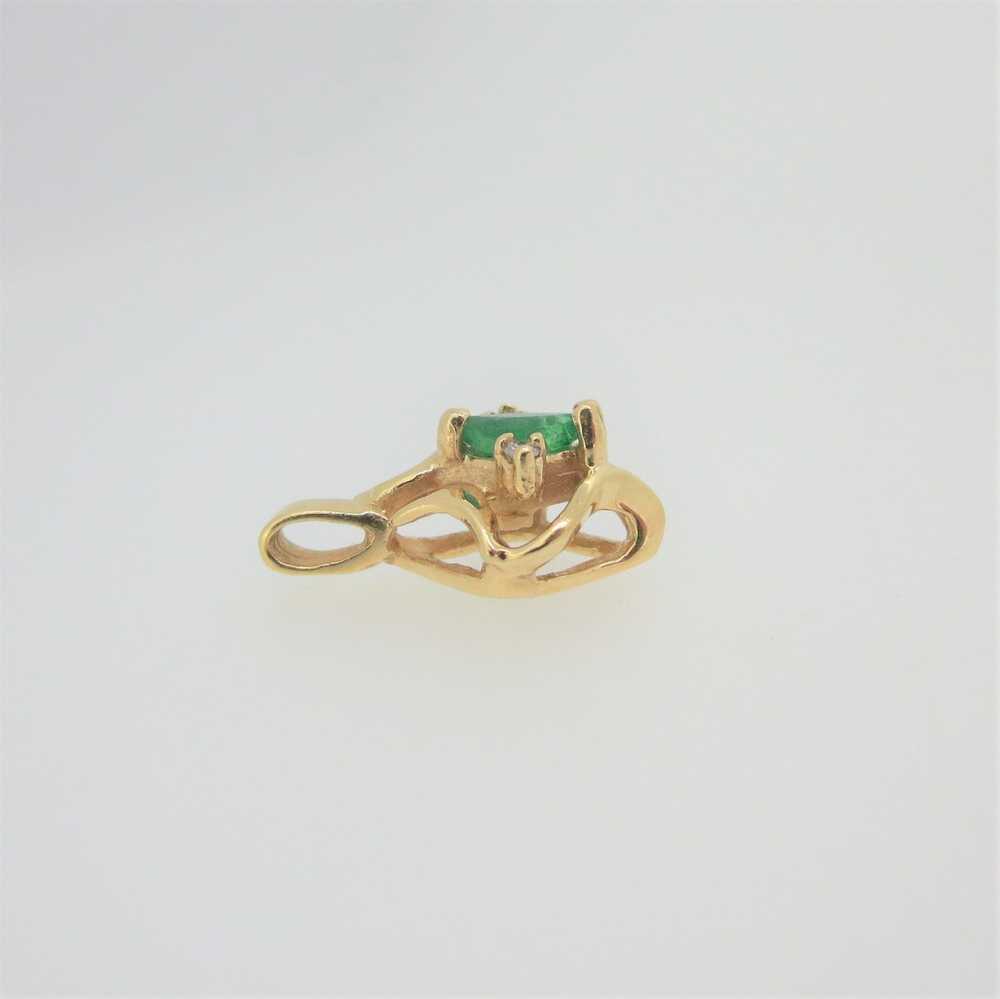 14k Yellow Gold Emerald Pendant with Diamond Acce… - image 3