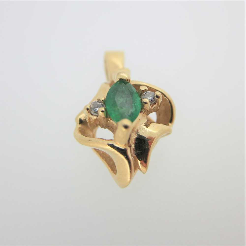 14k Yellow Gold Emerald Pendant with Diamond Acce… - image 4