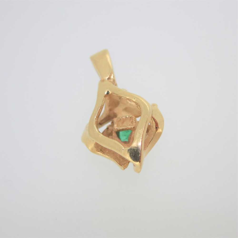 14k Yellow Gold Emerald Pendant with Diamond Acce… - image 5