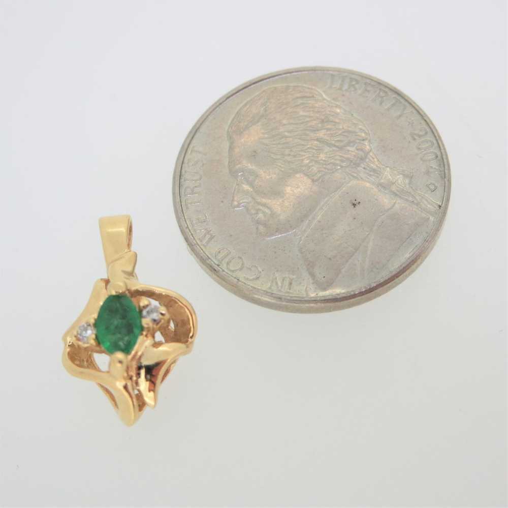 14k Yellow Gold Emerald Pendant with Diamond Acce… - image 6