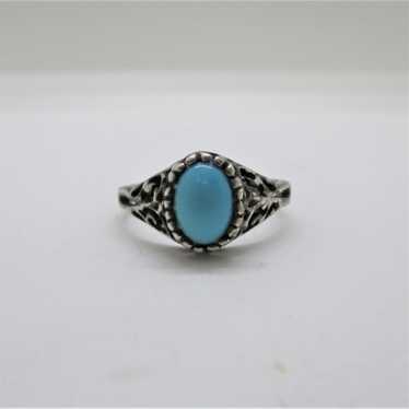 Sterling Silver Blue Cabochon Stone Signed JED Ri… - image 1