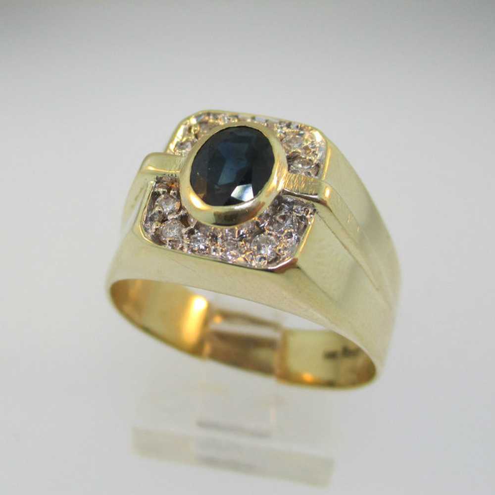 14k Yellow Gold Sapphire and Approx .15ct TW Diam… - image 1