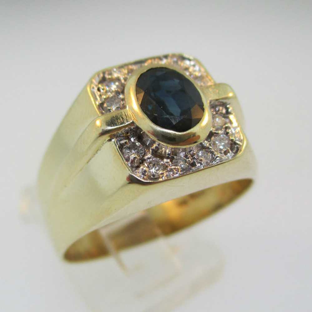14k Yellow Gold Sapphire and Approx .15ct TW Diam… - image 5