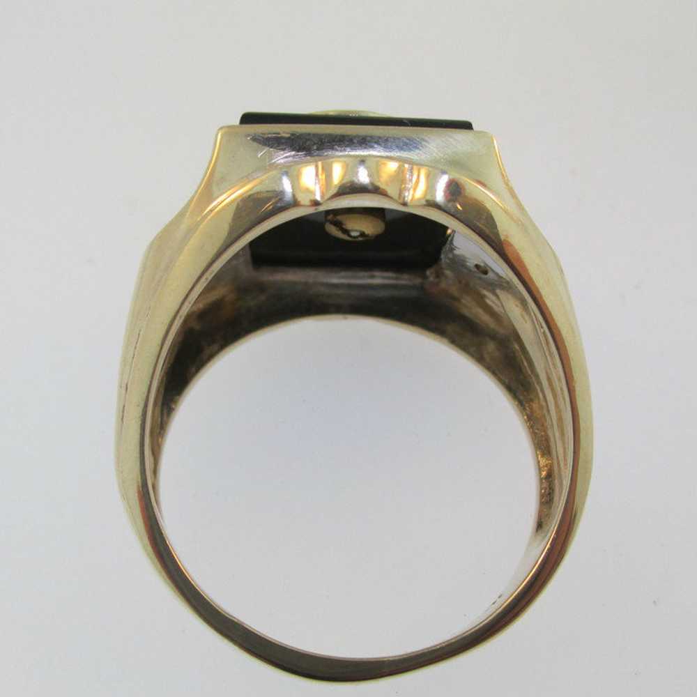 10k Yellow Gold Black Onyx Ring E Signet Size 9 3… - image 6