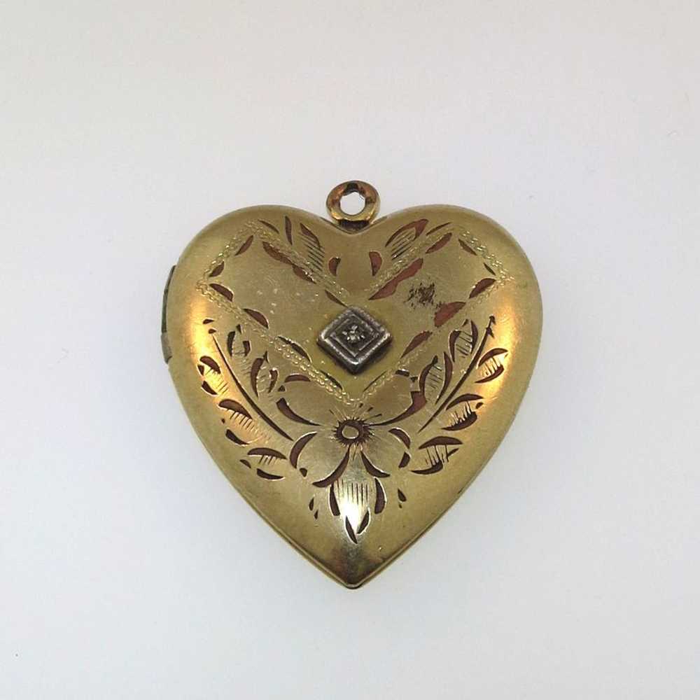 Vintage Gold Tone Clear Stone Watch Fob Heart Loc… - image 1