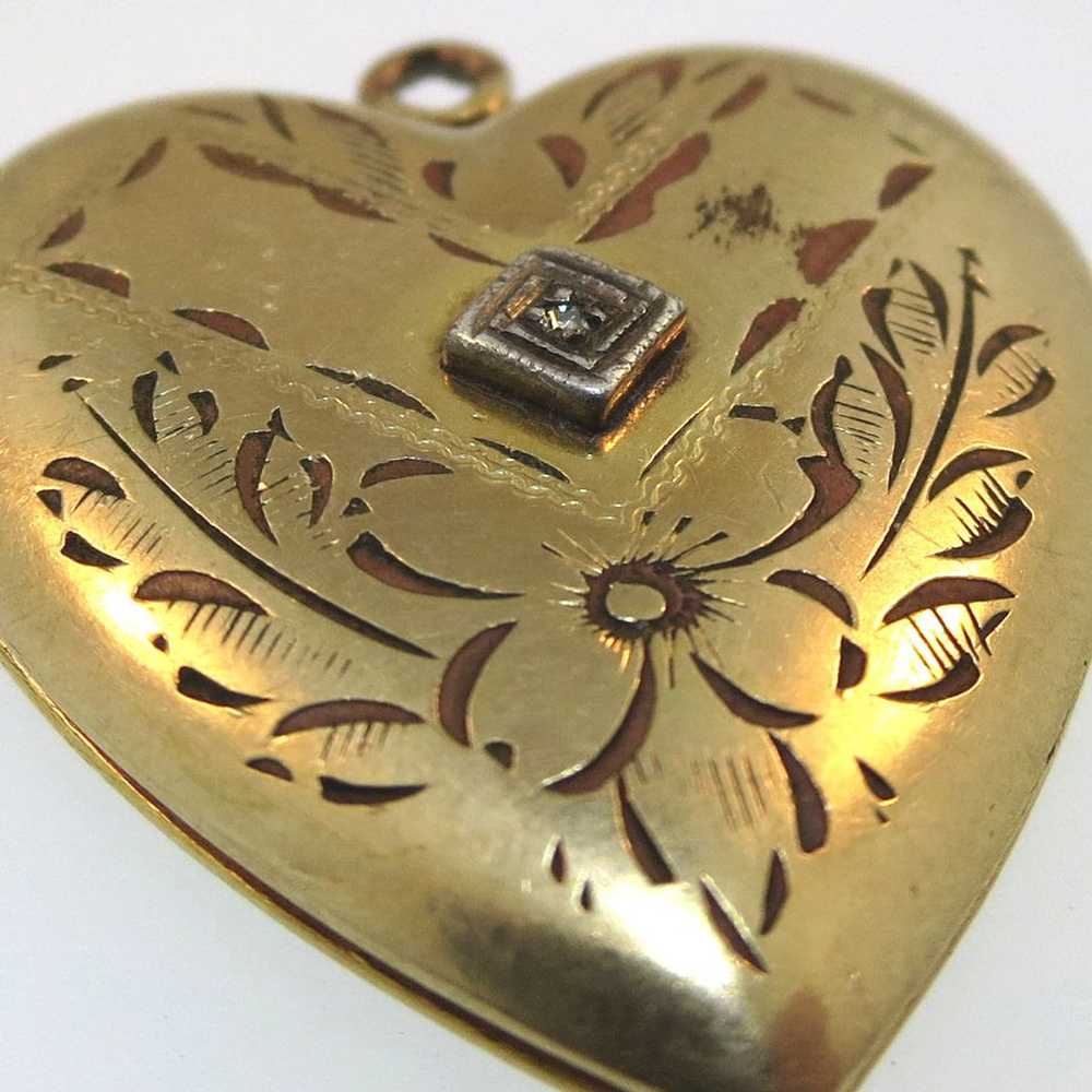 Vintage Gold Tone Clear Stone Watch Fob Heart Loc… - image 2