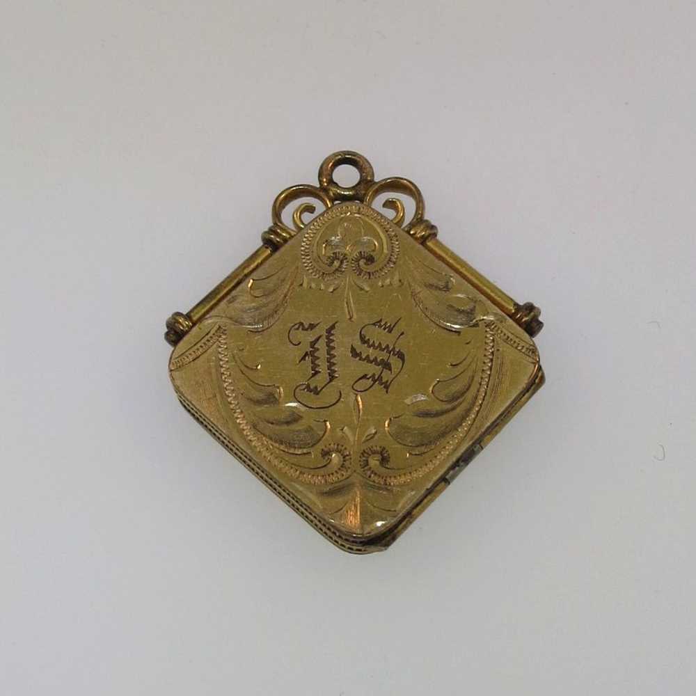 Vintage Gold Tone Square Engraved JS Watch Fob Ph… - image 1