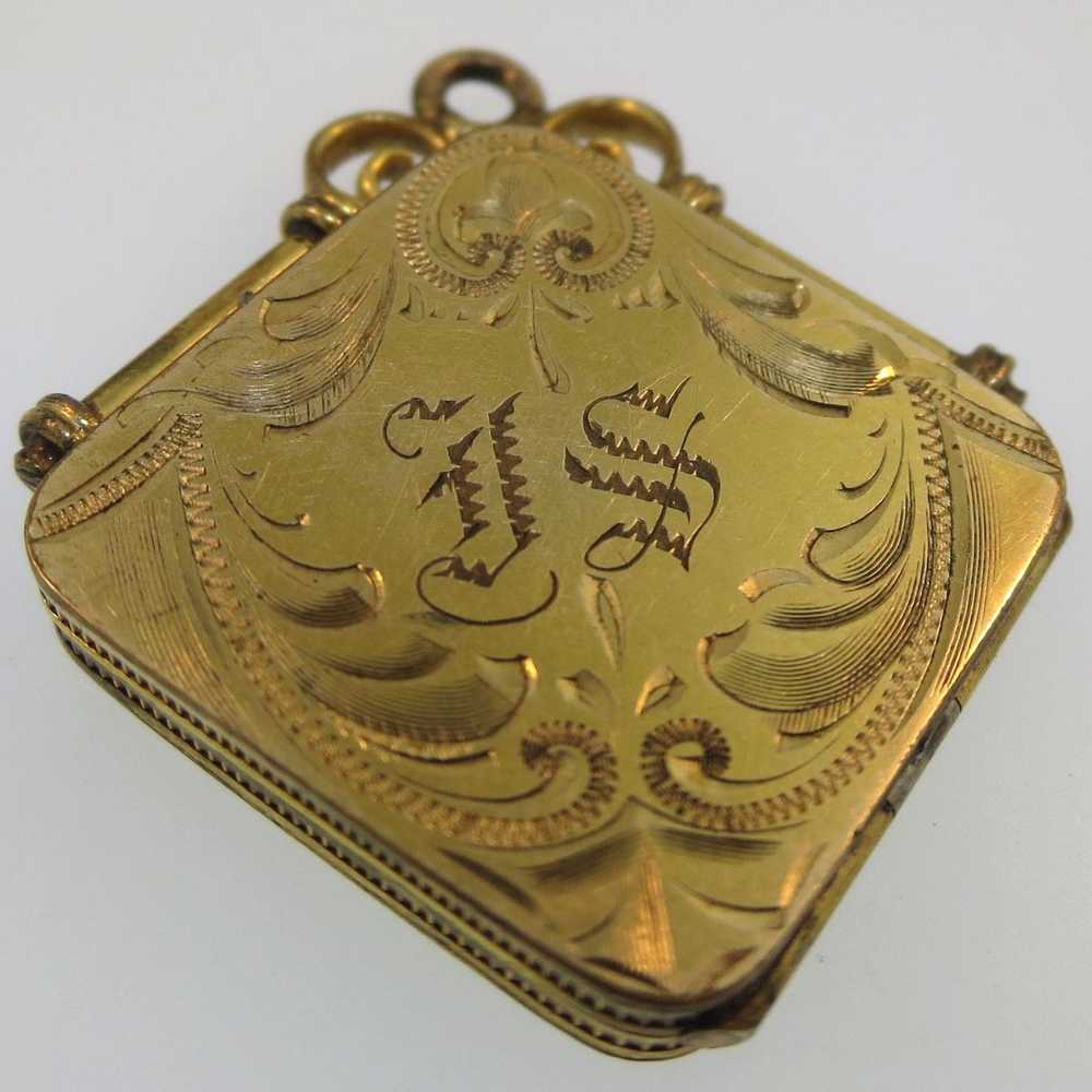 Vintage Gold Tone Square Engraved JS Watch Fob Ph… - image 2