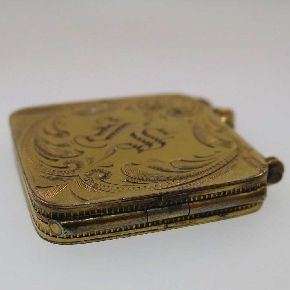 Vintage Gold Tone Square Engraved JS Watch Fob Ph… - image 3