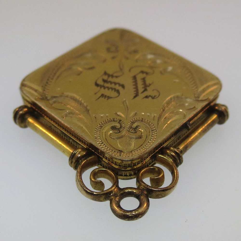 Vintage Gold Tone Square Engraved JS Watch Fob Ph… - image 4