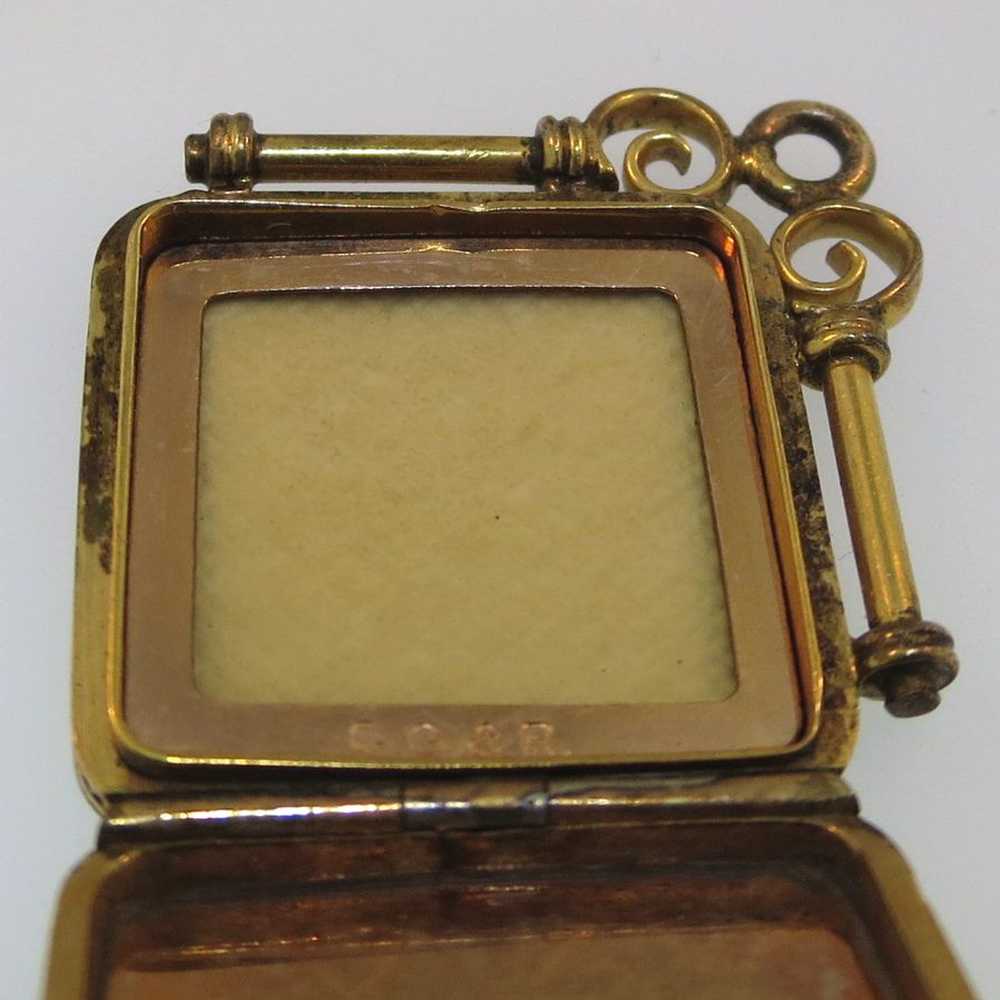 Vintage Gold Tone Square Engraved JS Watch Fob Ph… - image 7